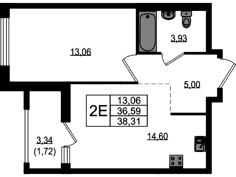 1-комнатная квартира 38.31 м², 4/18 эт., ЖК «Южная Нева»